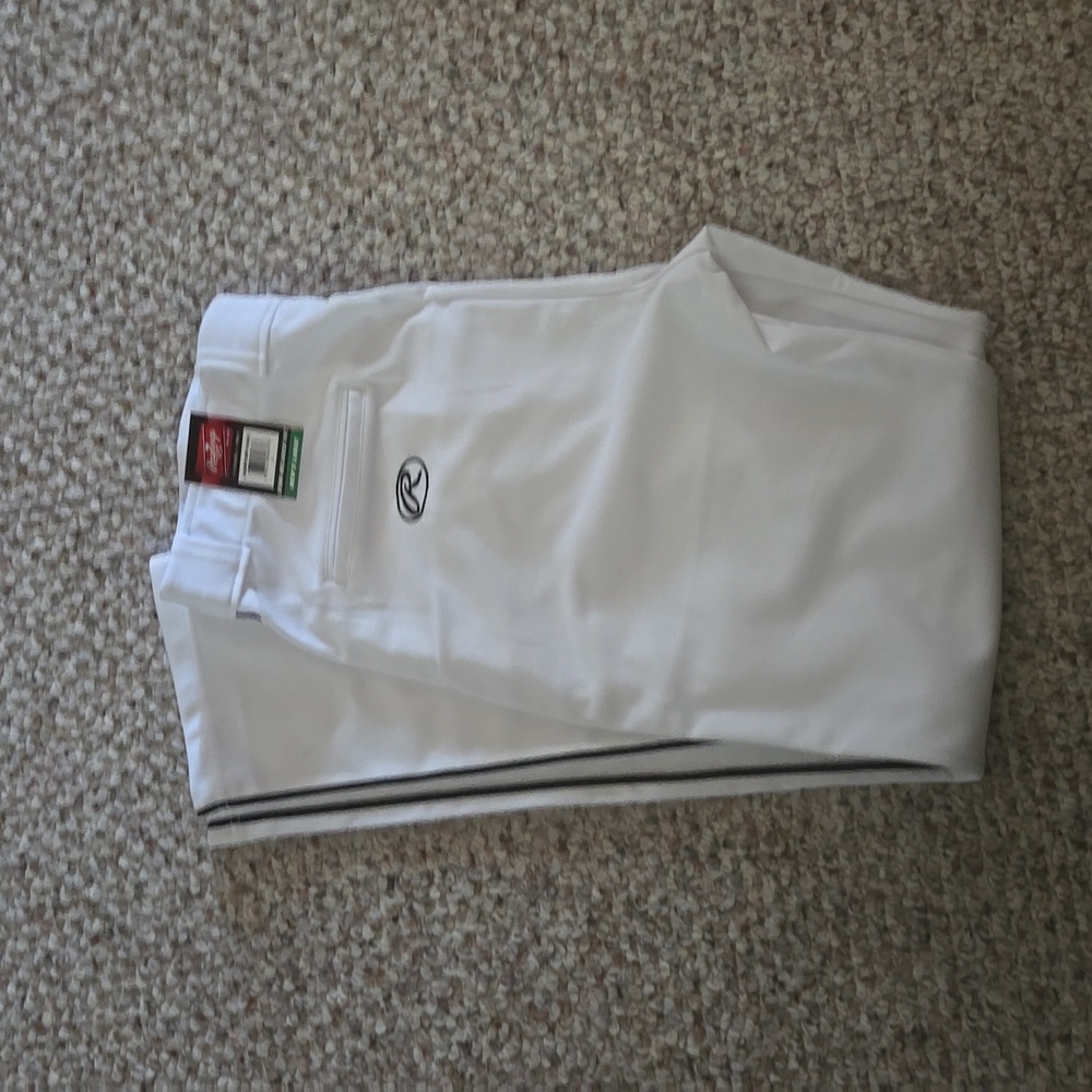 NWT Rawlings Semi-Relaxed Fit Baseball Pants whire with black pin strip down sid